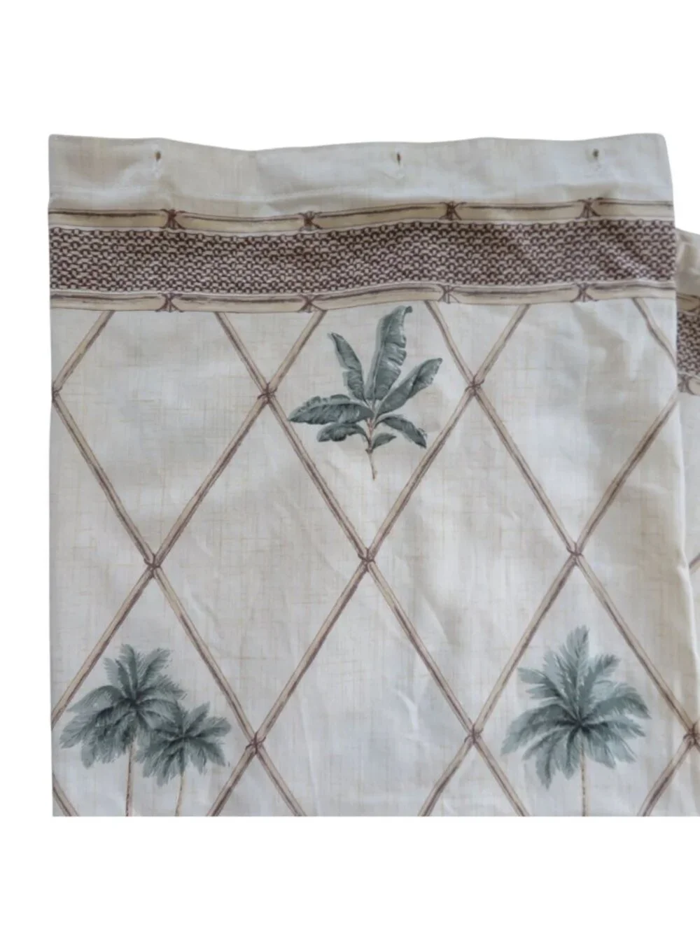 Vintage Springs Home Fabric Shower Curtain Beige Palms Lattice Cotton USA Made
